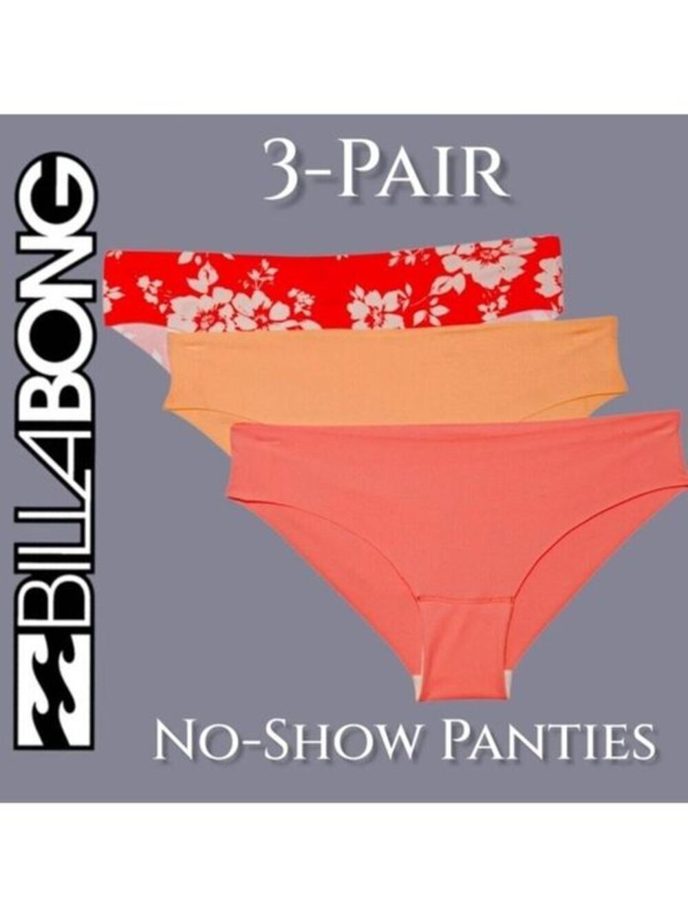 BILLABONG 3-Pack No-Show Tropic Panties/Bikini Briefs  NWT Size: XL (Waist 33½-3